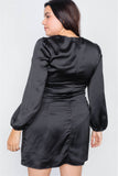 Plus Size Silk Mock Wrap Square Neck Mini Dress