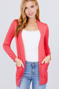 Long Sleeve Cardigan W/pockets - Pink