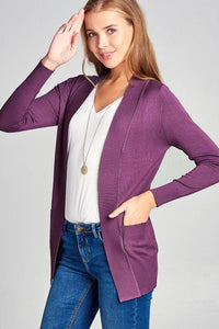 Long Sleeve Cardigan W/pockets - Purple