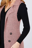 Sleeveless Long Sweater Vest With Pockets - Pink