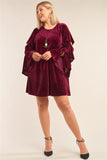 Plus Size Velvet Fit With Cut-out Sleeve Detail Mini Dress - Wine