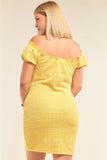 Yellow Fitted Off-the-shoulder Frill Mini Dress