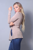 Chic Fall Long Sleeve Top with Side Slit (Taupe)